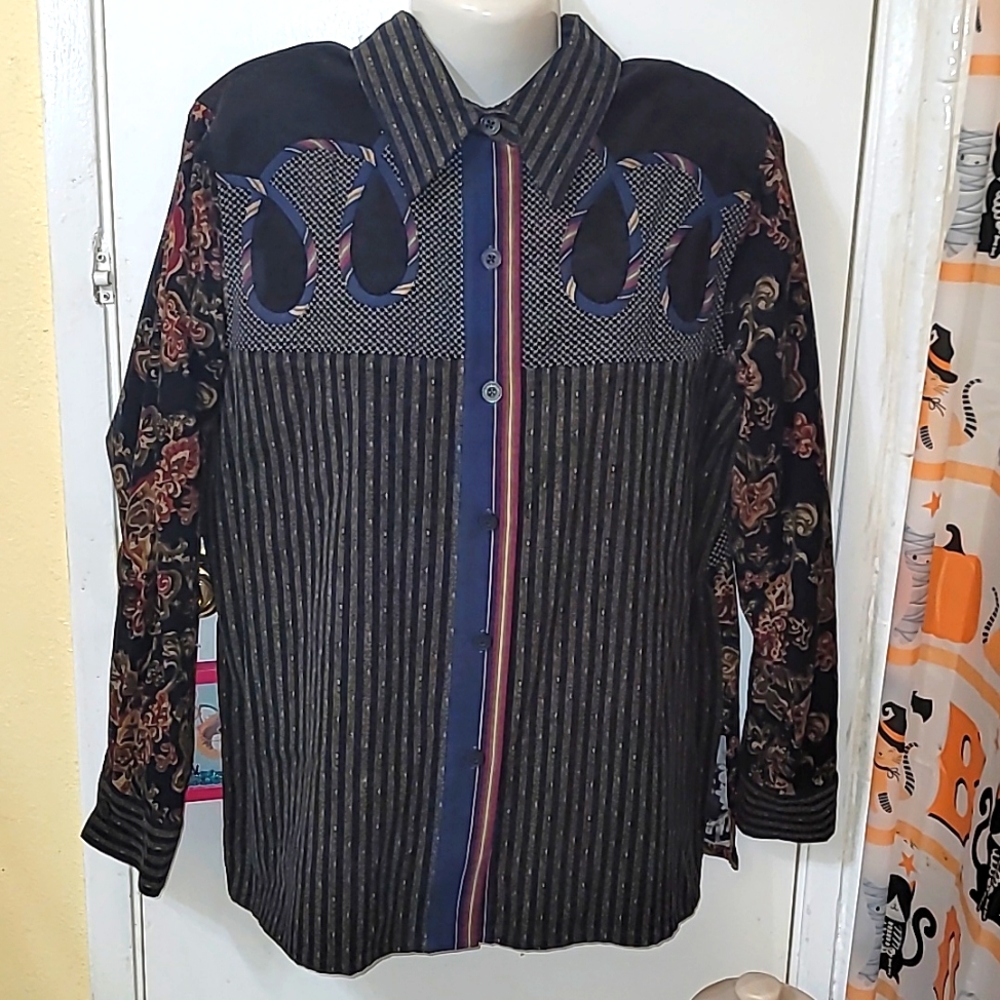Vintage Button Down Top by Koos of course corduroy floral all over print new